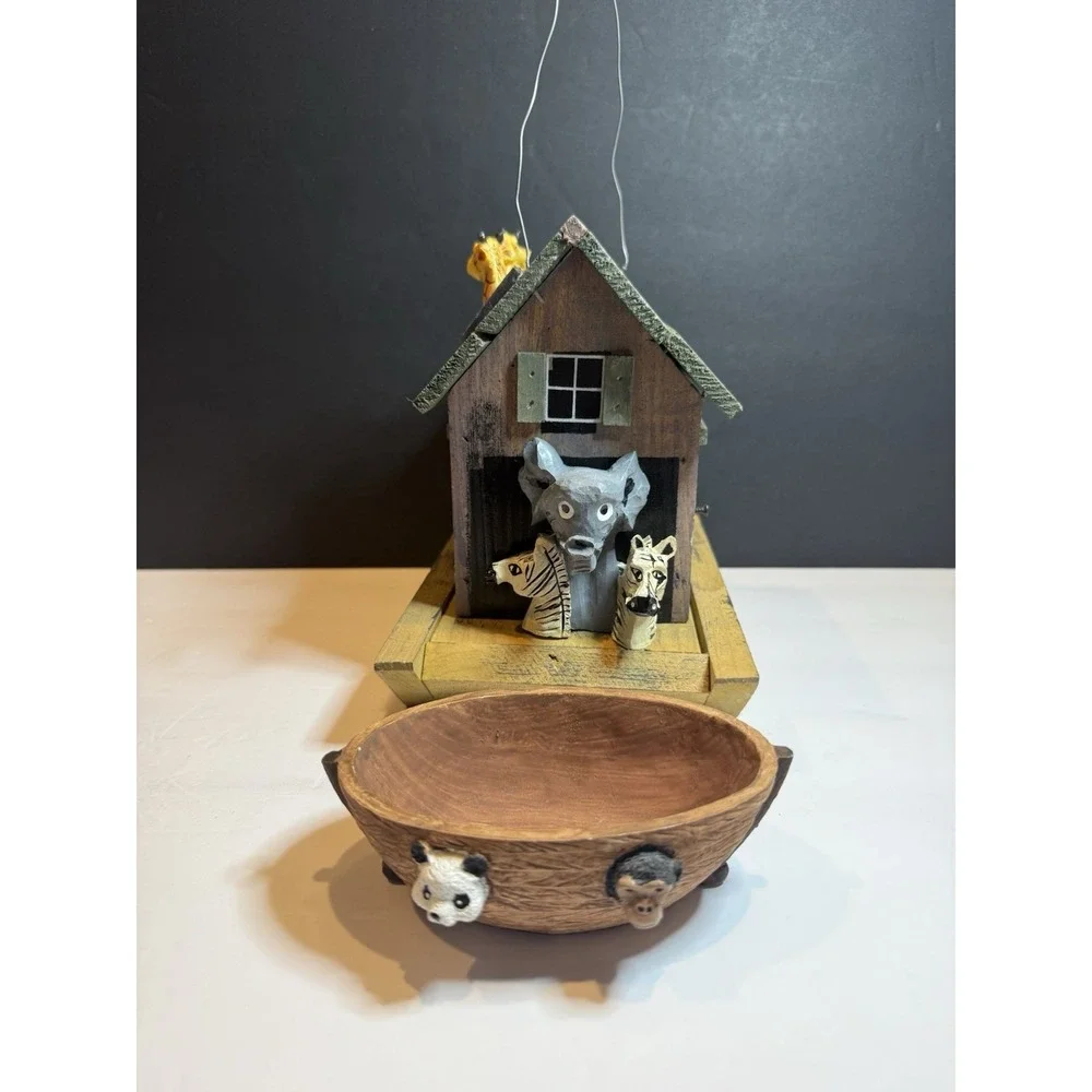 Rustic Noah's Ark Birdhouse & Feeder with Giraffes & Animal Bowl Set 8